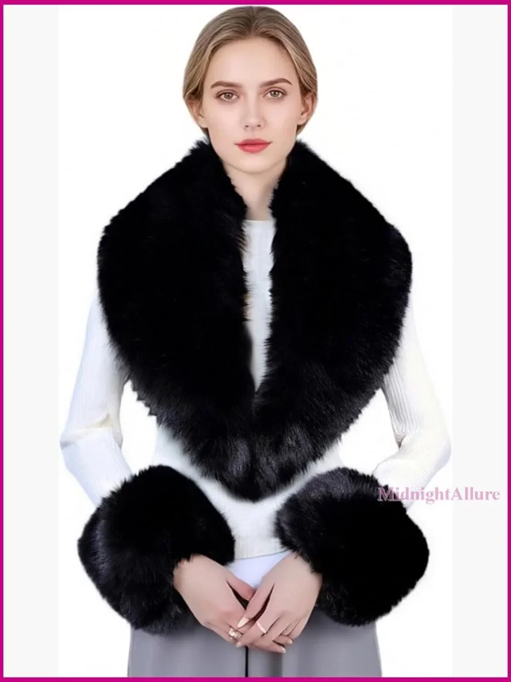 Faux Fur Collar and Wrist Cuffs Set Winter Neck Warmer Shawl Wrap